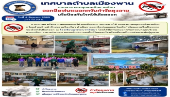 กองสาธารณสุขและสิ่งแวดล้อม พร้อมด้วยเจ้าหน้าที่กลุ่มงานป้องกันฯ ดำเนินการออกฉีดพ่นหมอกควันเพื่อกำจัดยุงลายซึ่งเป็นพาหะของโรคไข้เลือดออก